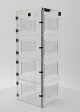 Acrylic desiccator cabinet with 4 chambers and adjustable shelving