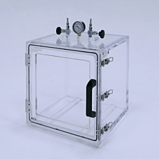 Acrylic benchtop vacuum chamber with front swinging lid