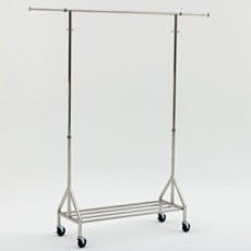 Garment rack with sliding adjustable bar and height range