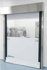 full view of white high speed roll up door