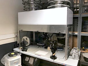 Benchtop ductless exhaust fume hood used for film preservation