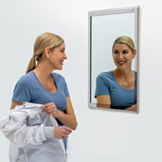 framed biosafe cleanroom mirror in use with model