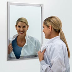 framed biosafe cleanroom mirror in use with model