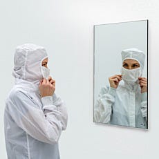 frameless biosafe cleanroom mirror in use with model