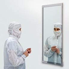 framed biosafe cleanroom mirror in use with model