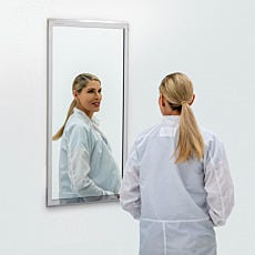 framed biosafe cleanroom mirror in use with model