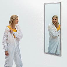 framed biosafe cleanroom mirror in use with model