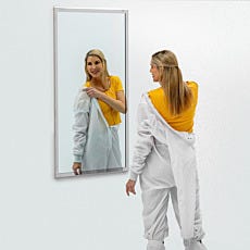 framed biosafe cleanroom mirror in use with model
