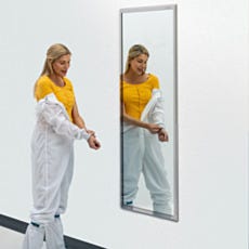 framed biosafe cleanroom mirror in use with model