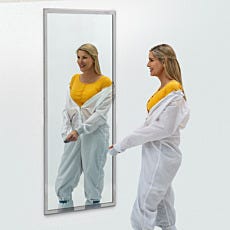 framed biosafe cleanroom mirror in use with model