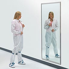 framed biosafe cleanroom mirror in use with model