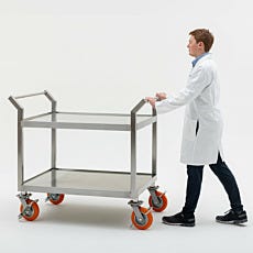 custom biosafe cleanroom cart being pushed by scientist