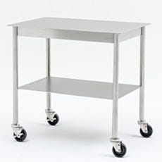 BioSafe® stainless steel instrument table with lower shelf and rubber casters on white
