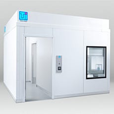 BioSafe modular cleanroom front view with anteroom door open