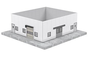 render of biosafe wall panel system with windows and doors