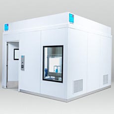 BioSafe modular cleanroom corner view showing anteroom and vents