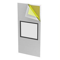 wall panel with stainless steel face bonded to aluminum honeycomb core, featuring a window