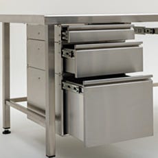 close up of opened drawers attached to workstation
