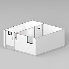 render of a usp 797 modular cleanroom sliced view