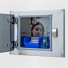 Pass-Through Chamber; Glass Door Closed with Model Reflection, Front Door Open