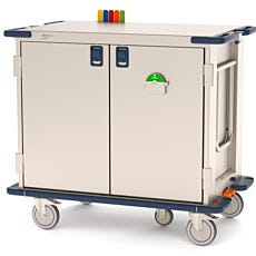 casevue surgical case cart with solid doors, no shelf, and a fifth wheel by metro