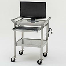 Cleanroom cart holding a monitor and keyboard