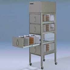 Horizontal Reticle Storage Cabinet shown with optional Filter/Blower Module
