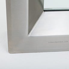 Stainless steel continuous-welded seam on center-mount cleanroom window corner