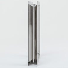 Side profile of stainless steel center-mount cleanroom window showing flush-mount design