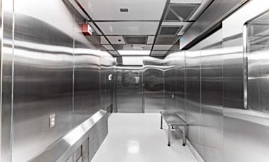 Cleanroom gowning and transition area with bench seating