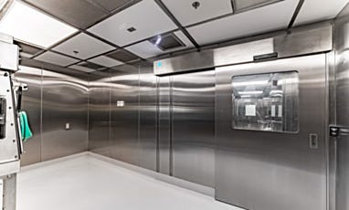 Cleanroom with stainless steel sliding door and observation window