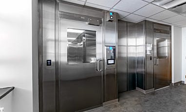 Cleanroom dual stainless steel doors with access control panels
