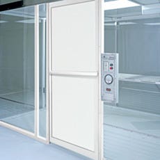 Installed powder-coated aluminum framed door with polypropylene window