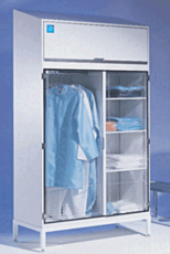 Cleanroom Garment Storage Shown With Clothes