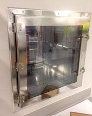 Electropolished stainless steel wall-mounted pass-through chamber