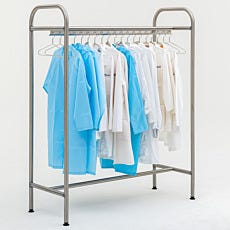 Primary image of garments hung on the collapsible/expandable garment rack