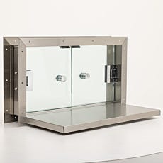 Double swing door convenience windows
