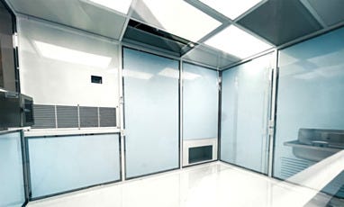 corner view of left room of hardwall modular cleanroom