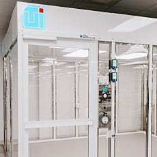 close up view of door of custom hardwall modular cleanroom