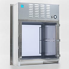 pass through recirculating hepa filter slightly angled view with door closed