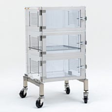 Acrylic 3-chamber Adjust-A-Shelf desiccator cabinet for low-humidity storage of moisture-sensitive lab materials
