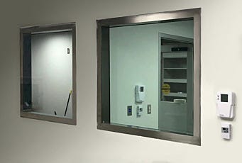 Double pane cleanroom windows installed in a hospital pharmacy