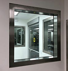 Double pane windows in tempered glass and stainless steel frame for compounding pharmacies