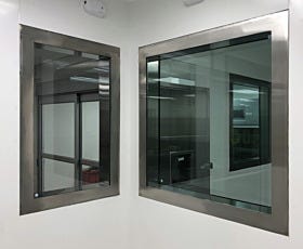Window, Double-Pane, Flush-Mount 304 SS Frame, Fire-Rated Glass; 47''W x  36''H, for BioSafe® FRP/CPVC Cleanroom
