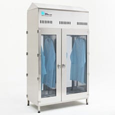 Double-sided garment rack with closed doors, 4 garments hung inside
