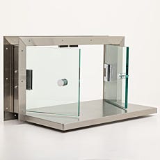 Double swing door convenience pass-through