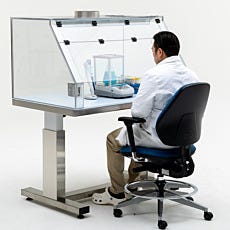 duct collar attachment on top valuline fumehood with person in front