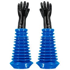 blue epdm accordion sleeves attached to black butyl gloves
