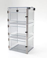 ESD-safe desiccator cabinet in SDPVC with 3 chambers and adjustable shelving