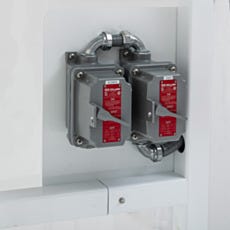 Closeup view of explosion-proof FFU and light switches